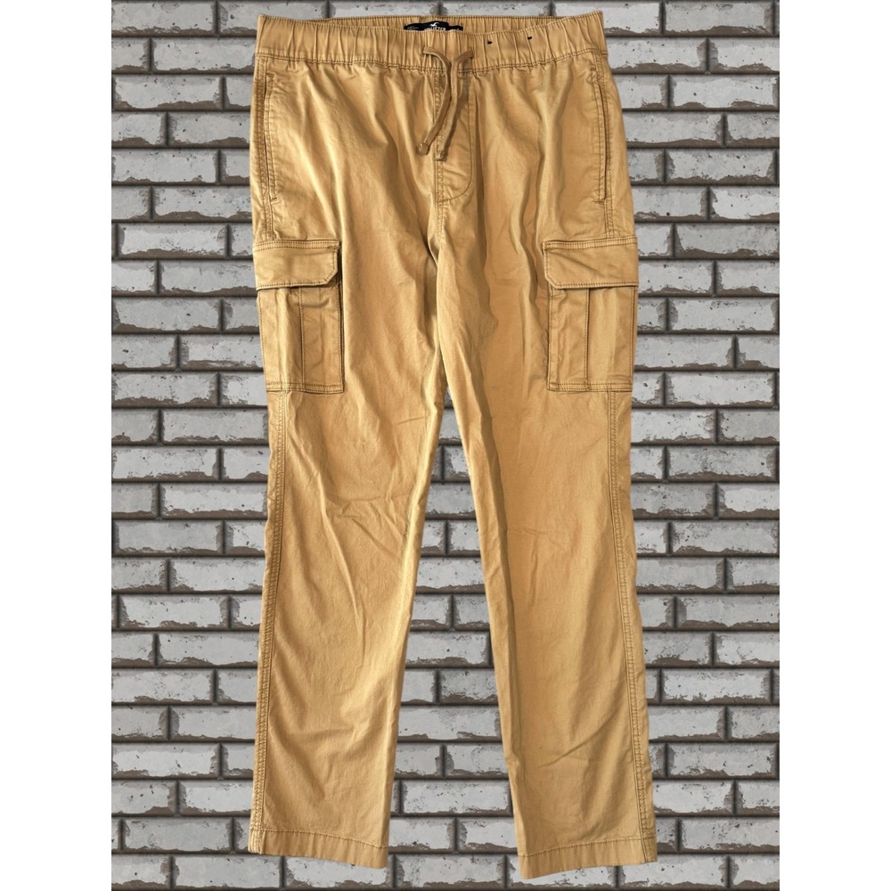 Hollister Men's L Epic Flex Slim Cargo Pants Tan Elastic Waist Cotton Streetwear